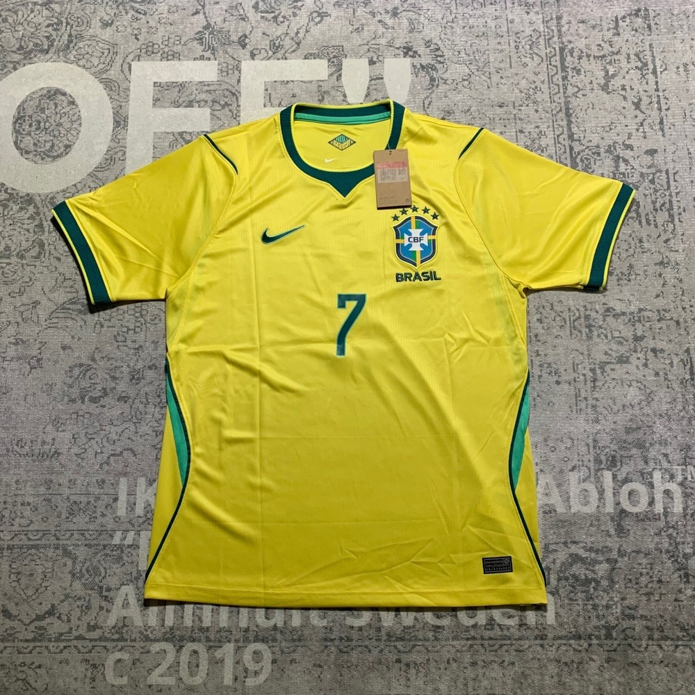 Nike Brazil Soccer Jersey Mens Large Yellow NWT Vini Jr 7 Home Kit Football